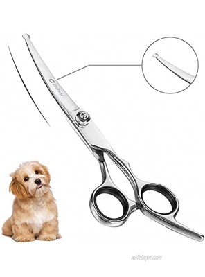 Chibuy Curved dog grooming scissors with Round Tips Pet Curved Shear for Dogs and Cats 4CR Stainless Steel pets Bending scissors Professional Pet Grooming Tools for Home