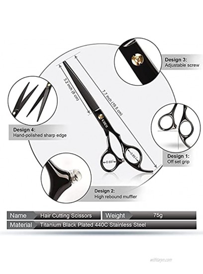 Dog Grooming Scissors Kit CIICII 7 Inch Professional Pet Grooming Scissors Set Dog Cat Hair Thinning Trimming Cutting Shears with Curved Scissors for DIY Home Salon Heavy Duty-Black-9Pcs
