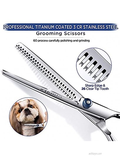 Gimars Round Tips Dog Grooming Scissors Set Heavy Duty Titanium Coated Stainless Steel Pet Grooming Trimmer Kit Perfect Thinning Curved Shears for Long Short Hair Large Small Dogs Cat Other Pets
