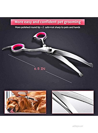 H-Jia Dog Grooming Scissors Set Safety Round Blunt Tip Pet Grooming Kit-Straight Curved Thinning Shears with Comb Grooming Glove Sharp Durable Grooming Tools for Large Small Dogs and Cats 7PCS