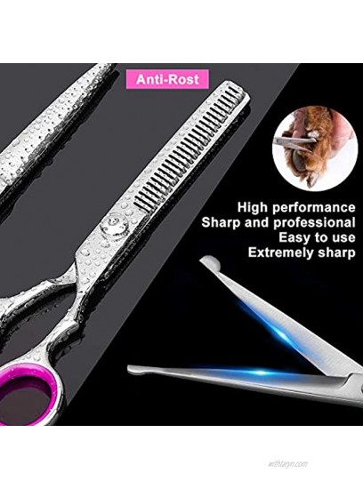 H-Jia Dog Grooming Scissors Set Safety Round Blunt Tip Pet Grooming Kit-Straight Curved Thinning Shears with Comb Grooming Glove Sharp Durable Grooming Tools for Large Small Dogs and Cats 7PCS