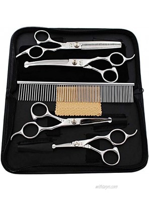 iSeaFly Dog Grooming Kit Safety Round Tip Heavy Duty Stainless Steel 5 in 1 Cat Dog Grooming Scissors Set Best Pet Grooming Shears for Full Body