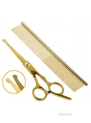 PatiencET Professional Dog Grooming Scissors Set with Safety Round Tips Stainless Steel Cat Grooming Trimmer Kit With Straight Shears And Comb for Trimming Pet