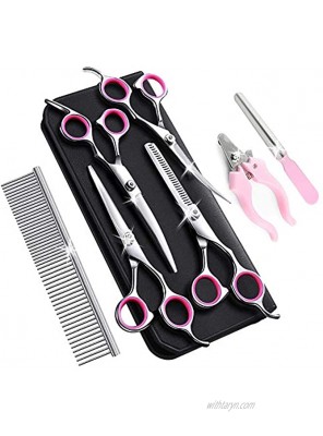 Pet Grooming Scissors for Dogs Cats Straight & Thinning & Curved Scissors Set for Dog Grooming Pink Scissors for Dog