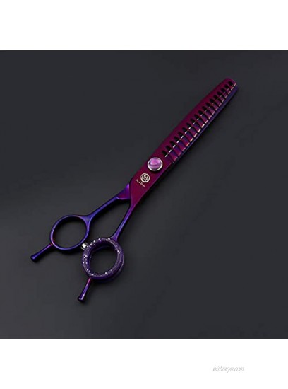 Purple Dragon 7.0 Purple Downward Curved Pet Grooming Curved Scissors Chunker Shear with Adjustment Screw- Perfect for Professional Pet Groomer