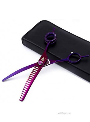 Purple Dragon 7.0" Purple Downward Curved Pet Grooming Curved Scissors Chunker Shear with Adjustment Screw- Perfect for Professional Pet Groomer