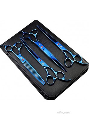 Purple Dragon 8 Inch Professional Pet Grooming Scissors Sets Dog Grooming Shear 1 Pc STRAIHT & 1 PcTHINNING & 2 Pcs Curved Scissors