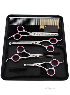 Purple Dragon Hair Round Head Cutting Scissors& Thinning Scissors&Curved Scissors-Pet Dog Grooming Scissors with Bag Perfect for Pet Groomer or Family DIY Use