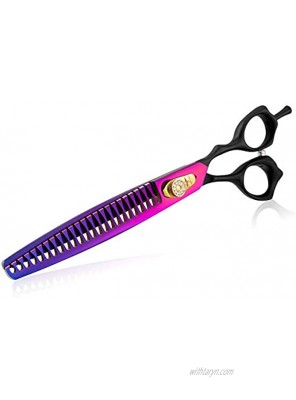 PURPLEBIRD 8 Inch Dog Grooming Scissors Professional Straight Downward Curved Pet Cutting Thinning Texturizing Chunker Shears Safety Trimming Shearing for Dogs Cats Japanese Stainless Steel Purple