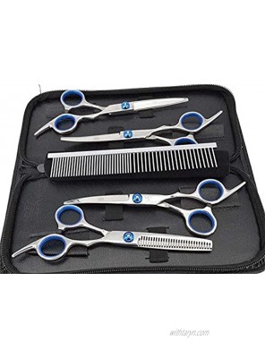 sesaisi Pet Dog Grooming Scissors Professional Hair Grooming Scissors Curved Shears Kit Thinning Trimmer Comb Hair Cutting Tool 6 Pieces Set