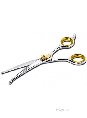 Sharf Dog Grooming Scissors Gold Touch 6.5 Inch Curved Sharp Professional Pet Grooming Shear with Safety Round Tip Ball Point for Safe and Easy Use Even for Nose Ear and Face