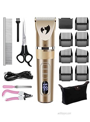 Aliopis Dog Clippers Professional Waterproof Dog Clippers for Grooming Supplies Pet Large Small Dog Hair Trimmers 3-Speed USB Rechargeable Cordless Electrical Grooming Kit Shaver Clipper Low Noise