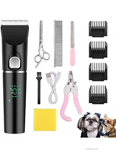 BELIBUY Dog Clippers Low Noise Rechargeable Professional Dog Clippers Grooming Kit 2-Speed Electric Dog Grooming Clippers for Small Medium Large Dogs Cats