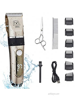Dog Clippers 2-speed Professional Rechargeable Cordless Cat Shaver and Low Noise Water Proof Electric Dog Trimmer Pet Grooming Kit Animal Hair Clippers Tool with Scissors Combs
