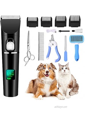 Dog Clippers ,Dog Grooming Clippers,Hair Trimmer Pet Hair Clippers Rechargeable,Low Noise Electric Dog & Cat Grooming Kit with Scissors Nail Kits for Small & Large Pets with Thick to Heavy Coats