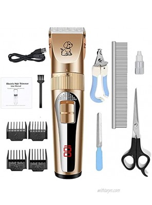 Dog Clippers Shaver Low Noise Pet Rechargeable Cordless Electric Quiet Hair Grooming Professional Trimmer Tool Set with Combs Brush Guides Scissors Nail Kits for Dogs Cats Pets Animals