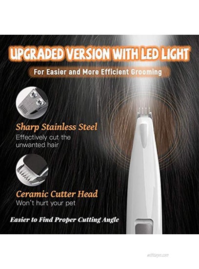 Dog Grooming Clippers with LED Light Cat Dog Paw Clippers Pet Hair Trimmer Rechargeable Wireless Design Low Noise Electric for Hair Around Face Eyes Ears Paw Rum
