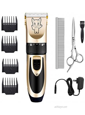 Dog Grooming Kit Clippers Low Noise Electric Quiet Rechargeable Cordless Pet Hair Thick Coats Clippers Trimmers Set Suitable for Dogs Cats and Other Pets