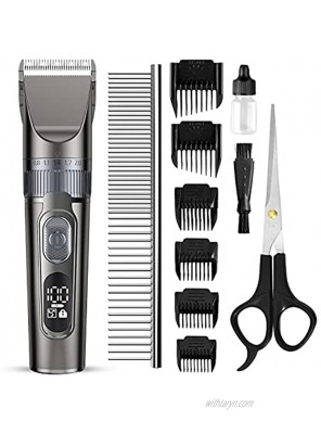 Domipet Dog Clipper for Grooming Professional Rechargeable Cordless Pet Grooming Kit Electric Hair Trimmers Shaver for Dogs Cats Quiet Comb Guides Scissors Cleaning Brush Oil Display Power Safety Lock