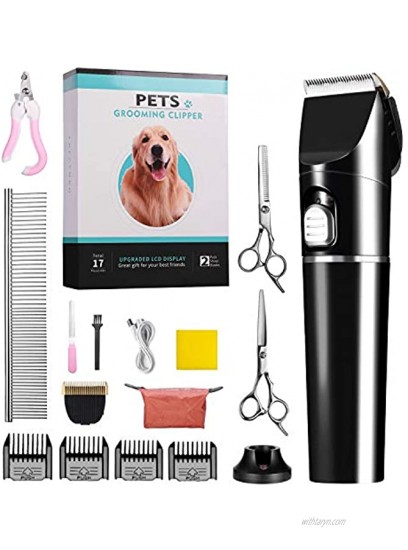 Dyforce Pet Hair Clippers Low Noise 3-Speed Quiet Dog Grooming Kits Rechargeable Cordless Dog Nail Clippers with Comb Guides Scissors Trimmers Kits for Small and Large Dogs Cats Animals