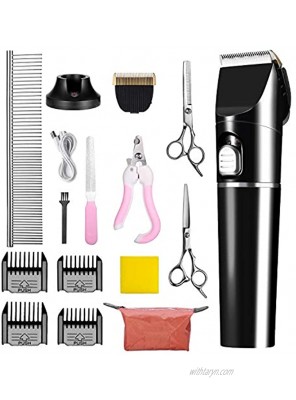 Dyforce Pet Hair Clippers Low Noise 3-Speed Quiet Dog Grooming Kits Rechargeable Cordless Dog Nail Clippers with Comb Guides Scissors Trimmers Kits for Small and Large Dogs Cats Animals
