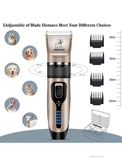 Gooad 14 Pcs Dog Clippers Low Noise 2 in 1 with USB Rechargeable 2200MA Cordless Electric Quiet Pets Hair Trimmers Set,Dog Grooming Clippers Kits Shaver Shears Dog Nail Clippers for Dogs Cats