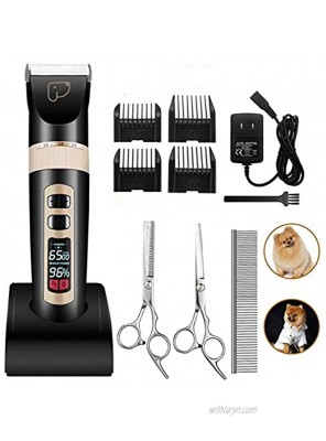 kiizon Dog Grooming Clippers 3 5-Speed Professional Rechargeable Cordless Pet Clippers&Hair Trimmer Tool Kit Set for Thick Coats Cats with LED Screen Indication Intelligent Protection
