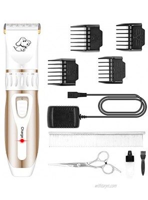 Maxshop Pet Grooming Clippers Professional Quiet Rechargeable Cordless Pet Hair Clippers with Comb Guides Scissors Stainless Steel Blades Kit for Dogs Cats,Pets Long Short Hair Shave