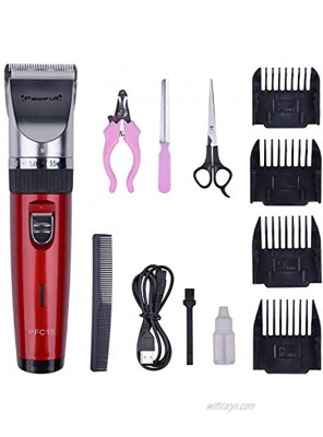 PAWFULL Pet Hair Clippers Professional Version Low Noise Arc Blade 5 Adjustable Blade Length 4-Hour Working USB Rechargeable Cordless Shaver Trimmer with Pet Grooming Kit for Cats Dogs and Other Pets