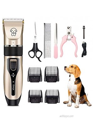 pedkit Dog Clippers Professional Pet Hair Grooming Kit Low-Noise Rechargeable Cordless Timmer with Comb Brush Scissors Nail Clipper
