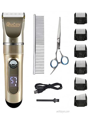 Qucey Dog Clippers 2-Speed Rechargeable Cordless Pet Grooming Hair Shaver Set and Low Noise Waterproof Electric Dog Trimmer Animal Hair Clippers Tool with Scissors