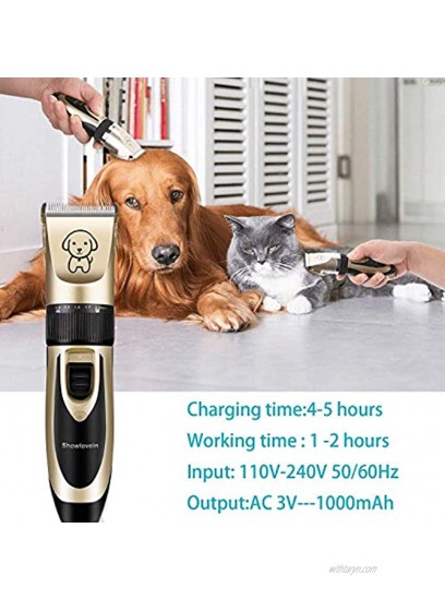 Showlovein Dog Clippers Pet Grooming Clipper Kits Dog Nail Clippers Low Noise Rechargeable Cordless Quiet Cat Dog Groomer Tool Hair Trimmer Razor Blades with Combs Scissor
