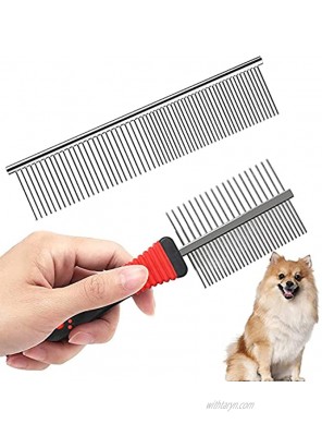 2 Pieces Undercoat Rake Combs Pet Dematting Fur Rake Dog Combs 2 Sided Undercoat Rake for Pets Dematting Tool for Dogs Stainless Steel Teeth Comb