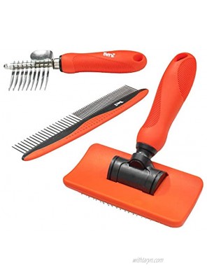 Benz Dog Grooming Tools Kit – Slicker Brush Dematting Rake Tool & Metal Dog Comb Pet Grooming Kit Professional Dog Groom Supplies