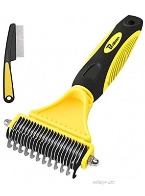 BRILLIARE Dematting Tool+Free Stainless-Steel Comb Pet Grooming Tool 2 Sided Undercoat Blade Rake for Cat&Dog Deshedding Brush for Easy Mats&Tangles Removing No More Nasty Shedding and Flying Hair