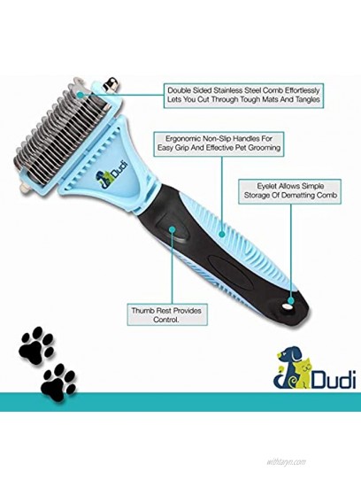 Dudi Pet Grooming Comb with 2 Sided Professional Grooming Rake for Cats & Dogs Safe Dematting Comb for Easy Mats & Tangles Removing No More Nasty Mats and Flying Hair