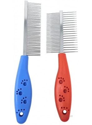 MARS WELLNESS Pet Comb 2 Pack Kit Single Sided Stainless Steel Teeth and Double Sided Dog and Cat Comb Grooming Supplies Detangler Matted Fur Knots