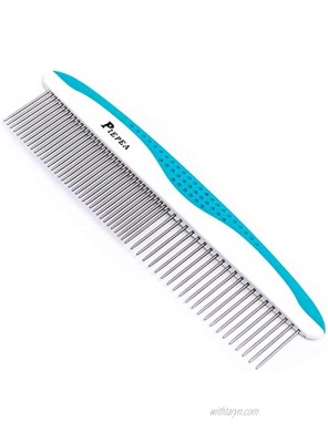 Piepea Pet Comb Stainless Steel Teeth Comb for Dogs & Cats Pet Hair Comb for Home Grooming Kit Removes Knots Mats and Tangles 7 1 4"