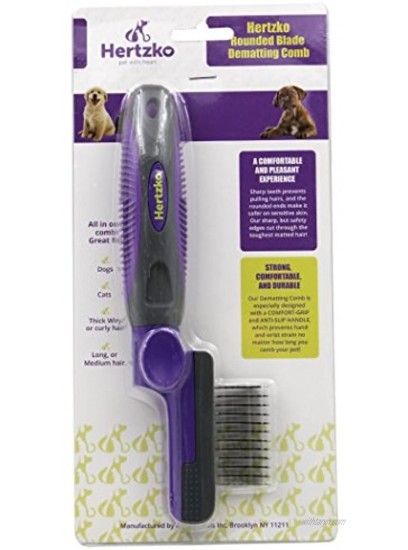 Rounded Blade Dematting Comb By Hertzko Round Long Blades with Safety Edges Great for Cutting and Removing Dead Matted or Knotted Hair