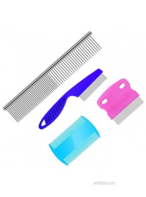SAVITA 4Pcs Dog Comb Cat Comb Pet Grooming Comb Kit Tear Stain Remover Comb Stainless Steel Comb with Round Teeth for Pets 4 Sizes