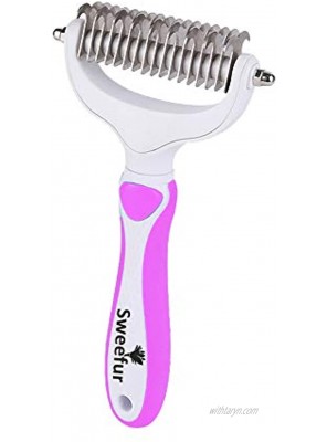 Sweefur Pet Grooming Comb- 2 Sided Undercoat rake for Dogs & Cats- Professional Teeth pet Brush for Shedding and Remove mats & tangles- Grooming rake Tool for All pet Sizes