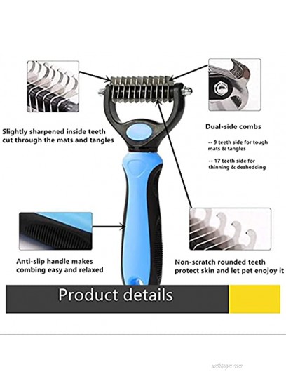 WillBy Pet Grooming Brush-Effectively Shedding and Dematting Tool with Double Sides Extra Wided Undercoat Rake Comb for Dogs & CatsBLUE