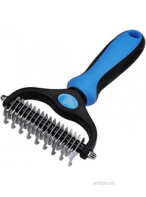 YILUSH Pet Grooming Brush-Professional Dog & Cat Deshedding Dematting Tool Double-Sided Undercoat Rake,Pet Hair Remover for Reducing Tangles and KnotsBlue