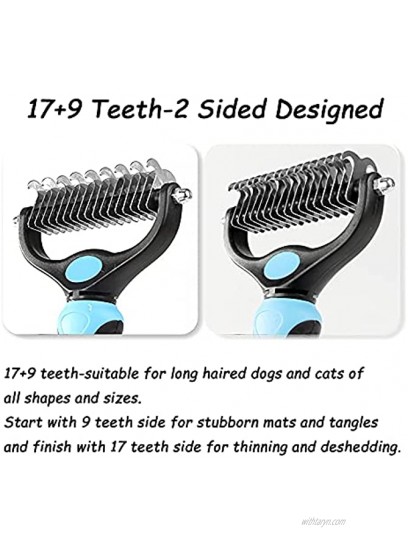 Yisunf Pet Grooming Rakes 2 Sided Undercoating Rake for Cats & Dogs – Safe Dematting Comb for Easy Mats & Tangles and Knots Removing