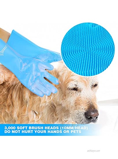 Pecute Pet Grooming Gloves Heat Resistant Dog Bathing Shampoo Gloves with High Density Teeth Silicone Hair Removal Gloves with Enhanced Five Finger Design Bathing and Massaging for Dogs and Cats