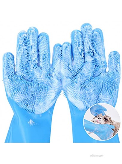 Pecute Pet Grooming Gloves Heat Resistant Dog Bathing Shampoo Gloves with High Density Teeth Silicone Hair Removal Gloves with Enhanced Five Finger Design Bathing and Massaging for Dogs and Cats