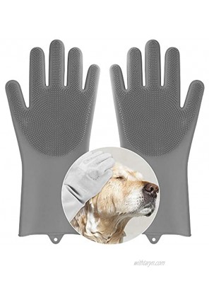 Pet Dog Bath Gloves Grooming Brush and Hair Removal for Cat Horse Gray
