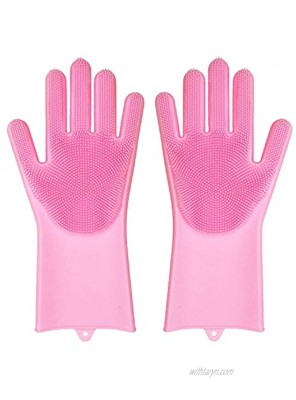 Pet Grooming Gloves Hair Removal,Dog and Cat Brush Dog Bathing Shampoo Gloves Silicone High Density Eco-Friendly for Cats,Dogs&Horses Pink Anti-Bite & Anti-Scratch