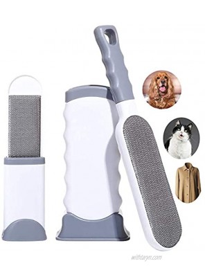 Pet Hair Remover Brush Lint Brushes Double-Sided Fur Lint Removal Brush with Self-Cleaning Base for Remove Cat and Dog Fur Lint Fluff from Carpet Car Seat Couch Clothing Bedding Fabric Gray