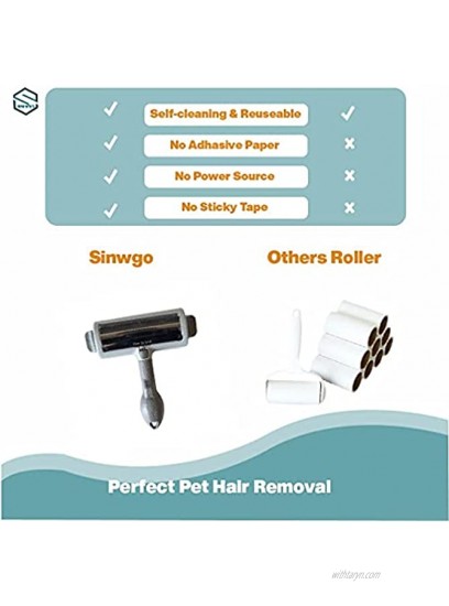 SINWGO Fur Removal Roller for Cloth Carpet,Bed,Car Couch,Furniture and so on.100% Re-usable Pet Hair Remover Roller for cat & Dog. 100% Self Cleaning cat Hair Remover no Need Replace Sticky Paper.